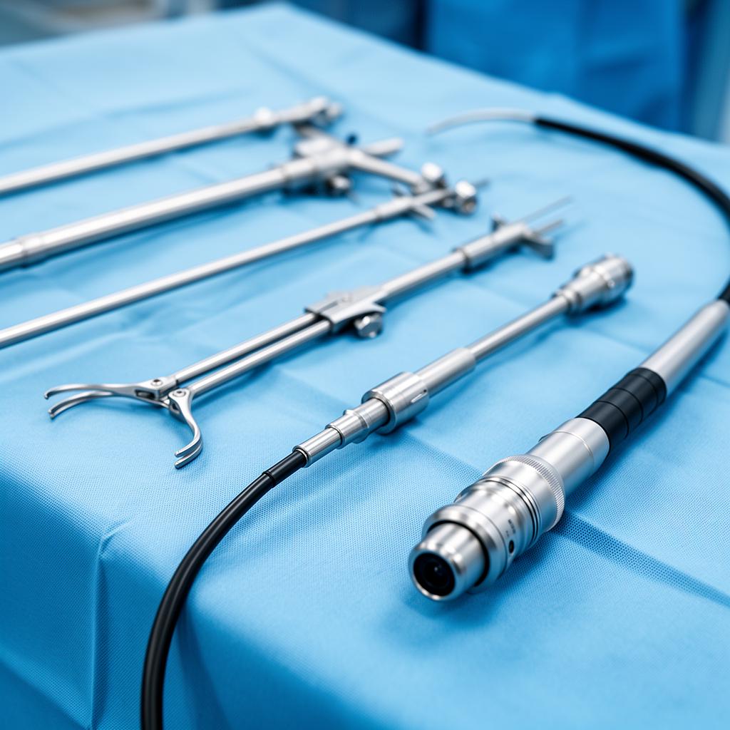 Single-use endoscopic and laparoscopic surgical instruments on a sterile drape